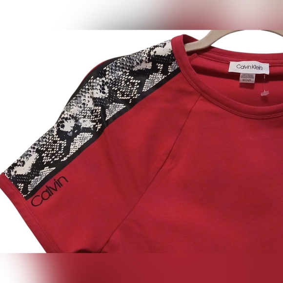 Calvin Klein -NWT Red Mini Dress W/Faux Snake Skin Embellishment On Short Sleeve - Picture 10 of 12